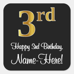 3rd Birthday – Elegant Luxurious Faux Gold Look # Square Sticker