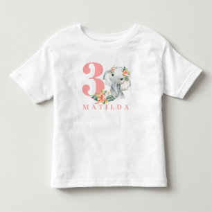 3rd birthday elephant floral t-shirt