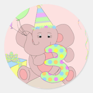 3rd Birthday Elephant Sticker for Girls