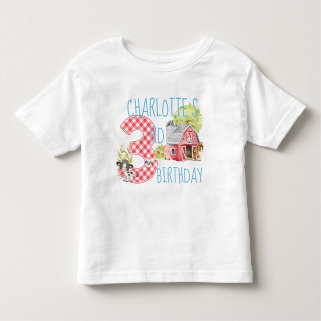 3rd Birthday Farm Barnyard Animal Birthday Toddler T-Shirt (Front)