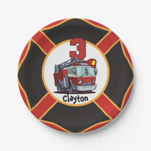 3rd Birthday Fire Truck Paper Plate