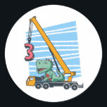 3rd Birthday for 3 year old Kids B-day Classic Round Sticker<br><div class="desc">Happy 3th Birthday. Funny and lovely Kids Birthday design with cute dinosaur sitting on a mobile crane lifting a Number 3. A perfect match for Kids and Teens.</div>