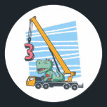 3rd Birthday for 3 year old Kids B-day Classic Round Sticker<br><div class="desc">Happy 3th Birthday. Funny and lovely Kids Birthday design with cute dinosaur sitting on a mobile crane lifting a Number 3. A perfect match for Kids and Teens.</div>