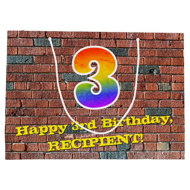 3rd Birthday: Fun, Graffiti-Inspired Rainbow # 3 Large Gift Bag (Back)