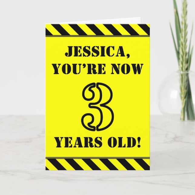 3rd Birthday: Fun Stencil Style Text, Custom Name Card (Front)