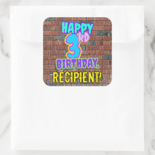 3rd Birthday – Fun, Urban Graffiti Inspired Look Square Sticker