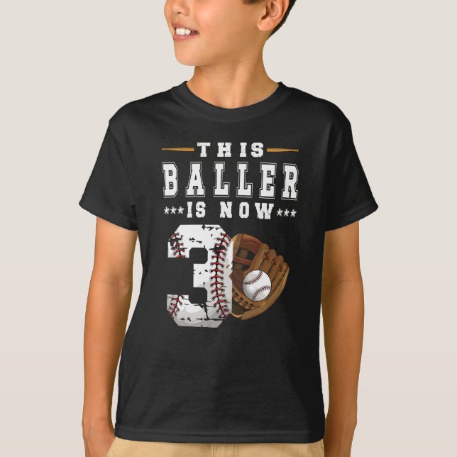 3rd Birthday Gift Baseball Player 3 Year Old Boy T-Shirt (Front)