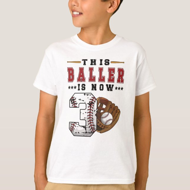 3rd Birthday Gift Baseball Player 3 Year Old Boy T-Shirt (Front)