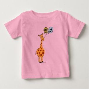 3rd Birthday Giraffe and Balloons Baby T-Shirt