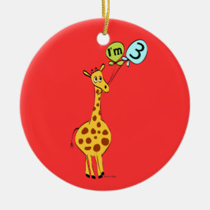 3rd Birthday Giraffe and Balloons Ceramic Tree Decoration