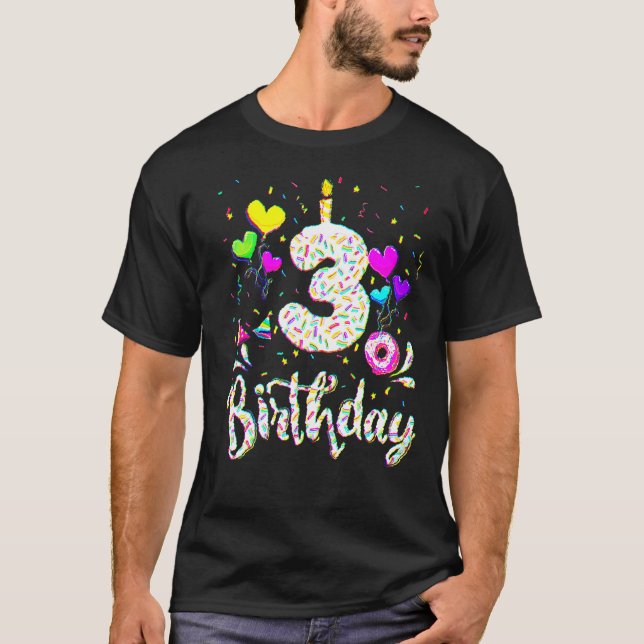 3rd Birthday Girl  3 Years Old Bday Doughnut Party T-Shirt (Front)