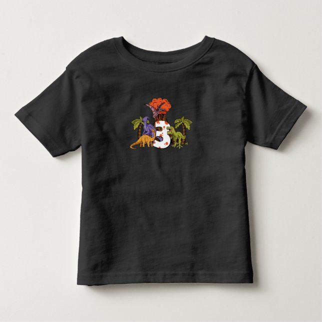 3rd birthday girl boy Dino Dinosaurs  3 years old Toddler T-Shirt (Front)