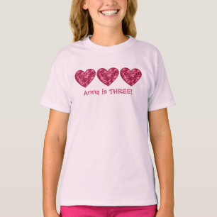 3rd Birthday Girl Hearts Custom Name T-Shirt