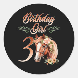 3rd Birthday Girl Horseback Riding 3 Years Birthda Classic Round Sticker