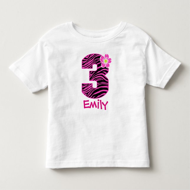 3rd Birthday Girl Hot Pink & Black Zebra pattern Toddler T-Shirt (Front)