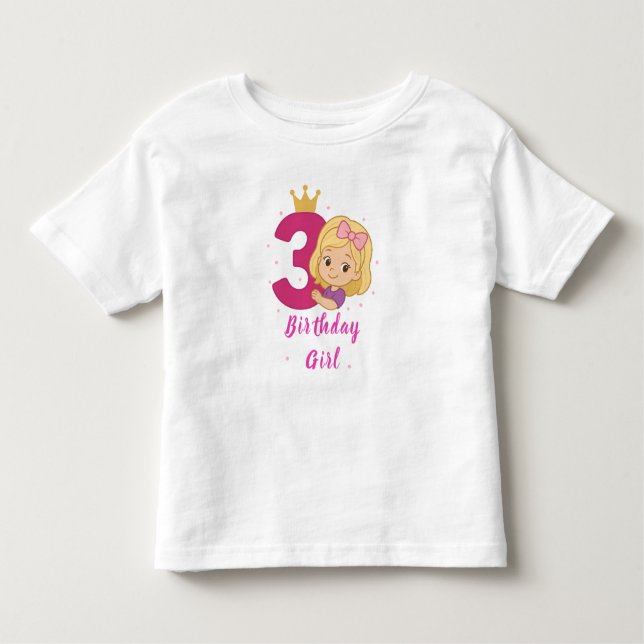 3rd Birthday Girl Shirt – Pink Crown & Bow Design (Front)