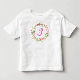 3rd Birthday Girl Watercolor Floral Wreath Toddler T-Shirt