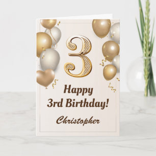 3rd Birthday Gold Balloons and Confetti Birthday Card
