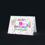 3rd Birthday Granddaughter Card<br><div class="desc">A fun party birthday card for a 3 year old granddaughter with confetti in the background in pastel colours, the centre with colourful "Happy 3rd Birthday" and "Granddaughter" in black. On the left side of the words you find a pink polka dot balloon and a green polka dot balloon, a...</div>
