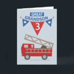 3rd Birthday Great Grandson, Firetruck Card<br><div class="desc">Birthday wishes are rushing through with this cute red fire truck to celebrate your Great Grandsonâ€™s 3rd birthday!</div>