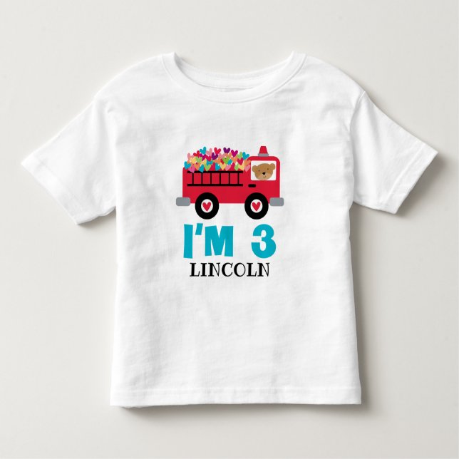 3rd Birthday Im 3 Fire Truck Toddler T-Shirt (Front)