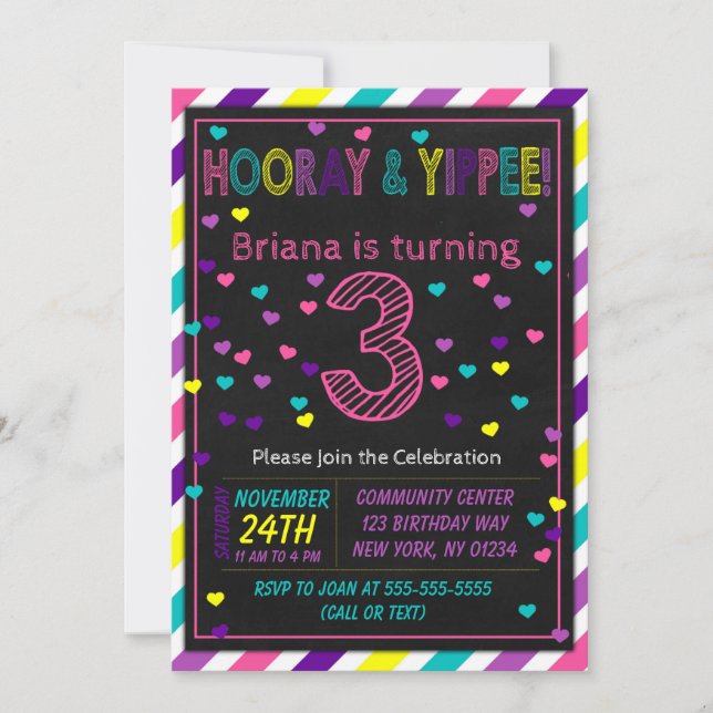 3rd Birthday Invitation for a Girls Birthday Party (Front)
