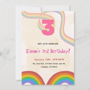 3rd Birthday Invitation Girl Editable Rainbow