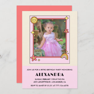 3rd birthday invitation Retro Groovy Pink Floral