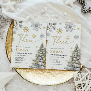 3rd Birthday Invitation, Winter Three Birthday Invitation