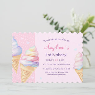 3rd birthday invitation with ice cream.