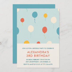3rd birthday invitations Balloons Modern