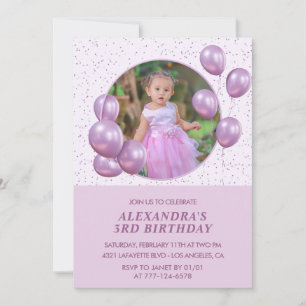3rd birthday invitations Balloons Photo Purple