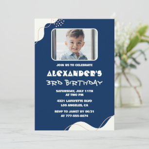 3rd birthday invitations Boy Photo Simple Navy 