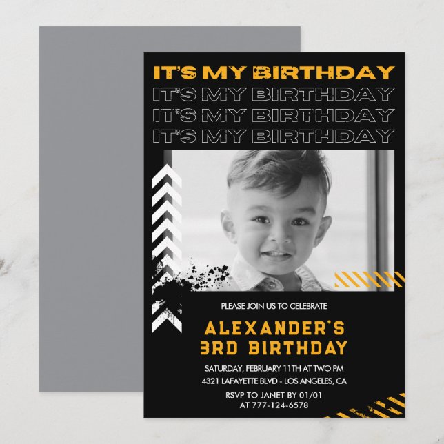 3rd birthday invitations boy Photo Spray paint (Front/Back)