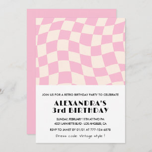 3rd birthday invitations Chequered Retro Pink