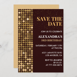 3rd birthday invitations Save the date Gold