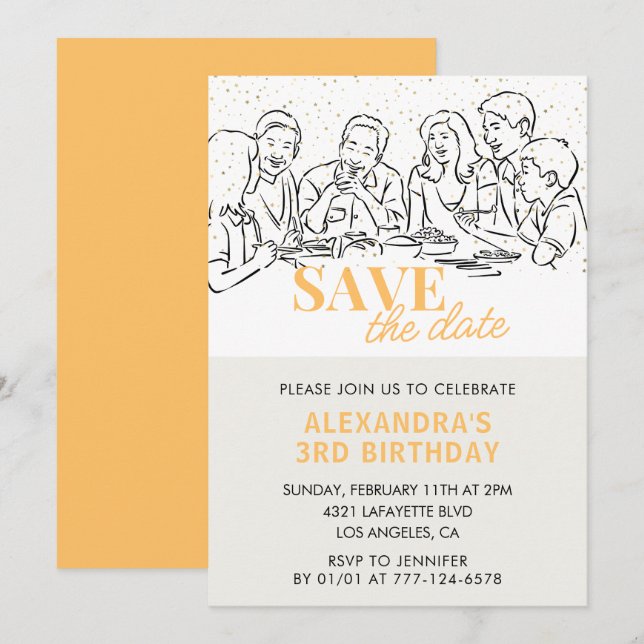 3rd birthday invitations Save the date Lunch (Front/Back)