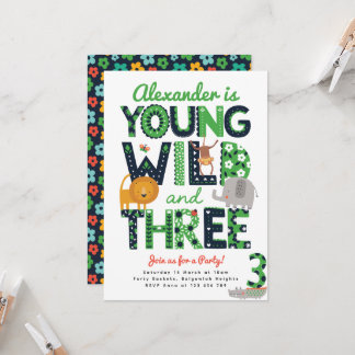 3rd Birthday Invite, Young Wild Three, Safari 3rd Invitation