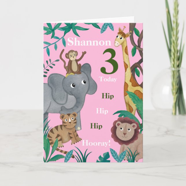 3rd Birthday jungle friends card (Front)