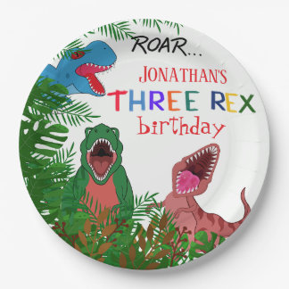 3rd Birthday Jurrasic Three Rex Paper Plate