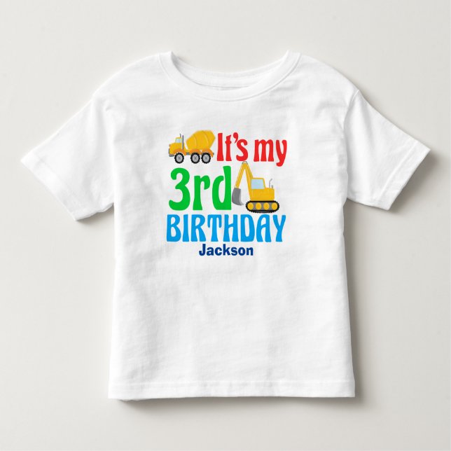 3rd Birthday Kids Construction Vehicle Party Toddler T-Shirt (Front)