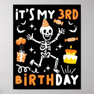3rd birthday kids funny skeleton 3rd boo day poster