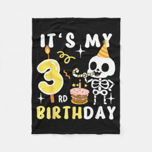 3rd Birthday Kids Skeleton Halloween Funny 3rd Fleece Blanket