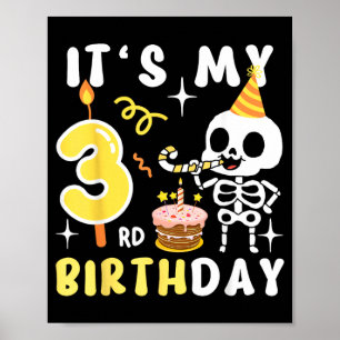 3rd Birthday Kids Skeleton Halloween Funny 3rd Poster