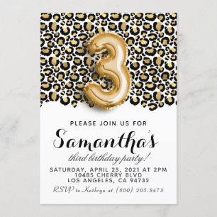 3rd Birthday Leopard Animal Print Invitation