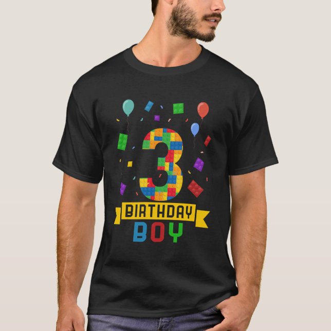 3Rd Birthday Master Builder Block Building 3 Year  T-Shirt (Front)