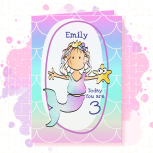 3rd Birthday Mermaid Cartoon Sweet Under the Sea Card