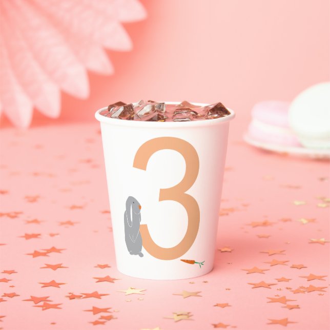 3rd Birthday Modern Minimal Grey Bunny Party Cups (Insitu)