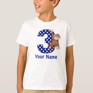 3rd Birthday Monkey Blue Personalised Shirt
