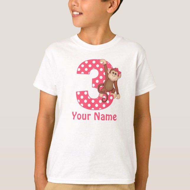 3rd Birthday Monkey Girl Personalised Shirt (Front)